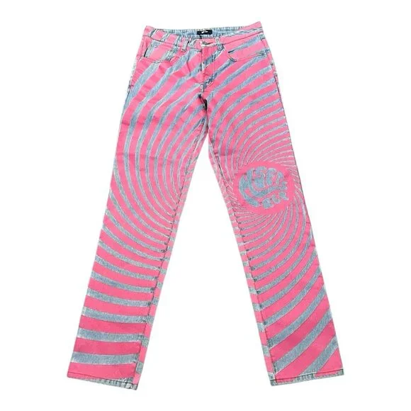 MSFTSrep Jaden Smith Straight Leg Logo Print Jeans Blue Pink Swirl Size 28 - Picture 5 of 13